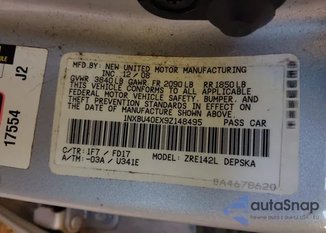 2009 Toyota Corolla S from USA, damaged, VIN 1NXBU40EX9Z148495